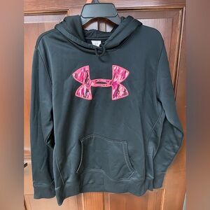 Women's Under Armour Black Hoodie Sweatshirt Pink Camo Logo Size Large